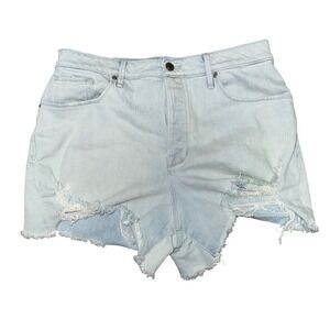 Good American Boho Lt Wash Distressed‎ High Rise Daisy Duke Jean Shorts Sz 14/32